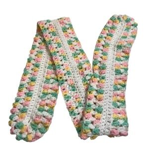 Vintage Crochet Pink Green Girls Scarf Winter 52" x  5"